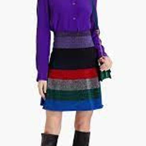 Victoria Beckham NWT Metallic Striped Cotton Blend Pull-On Mini Skirt Size XS - Picture 1 of 10